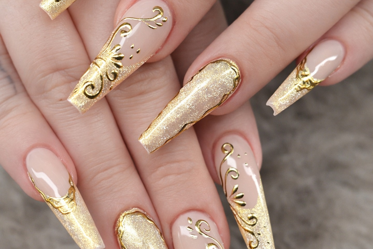 White and gold nail art
