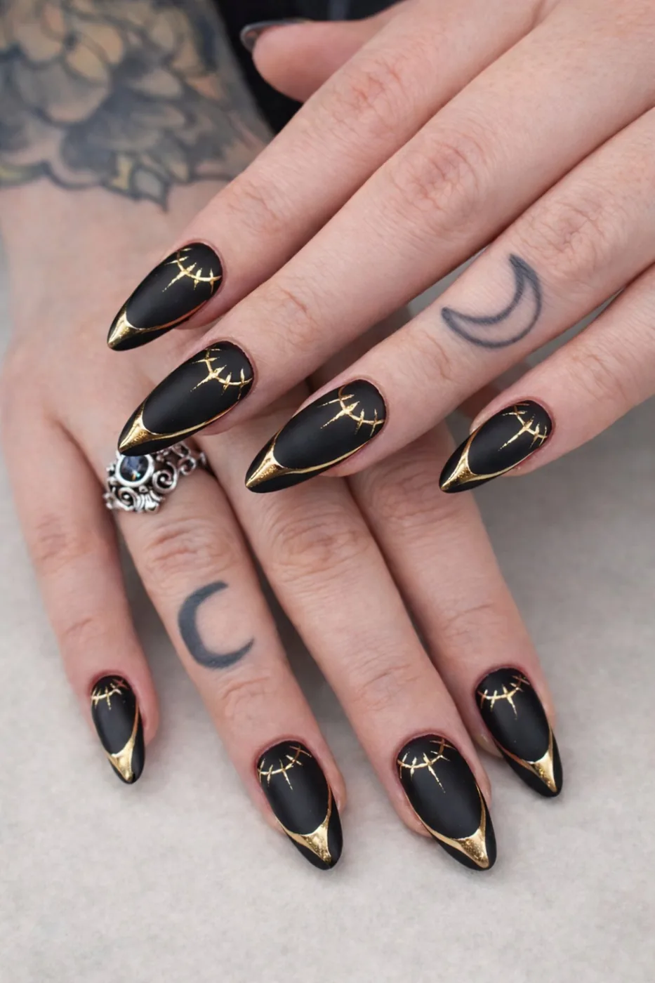 Black and gold custom nail art