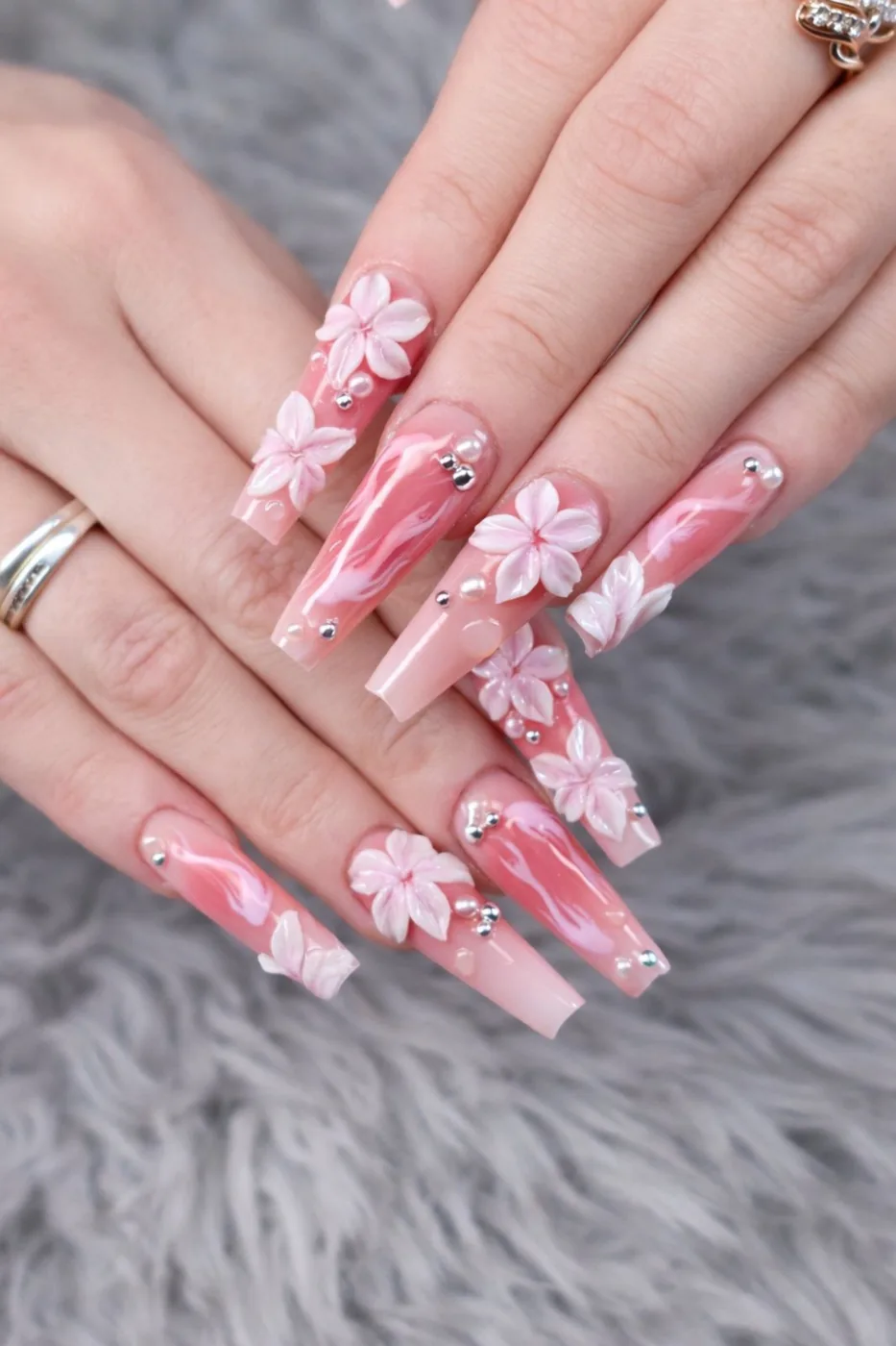 Blush floral couture nail set
