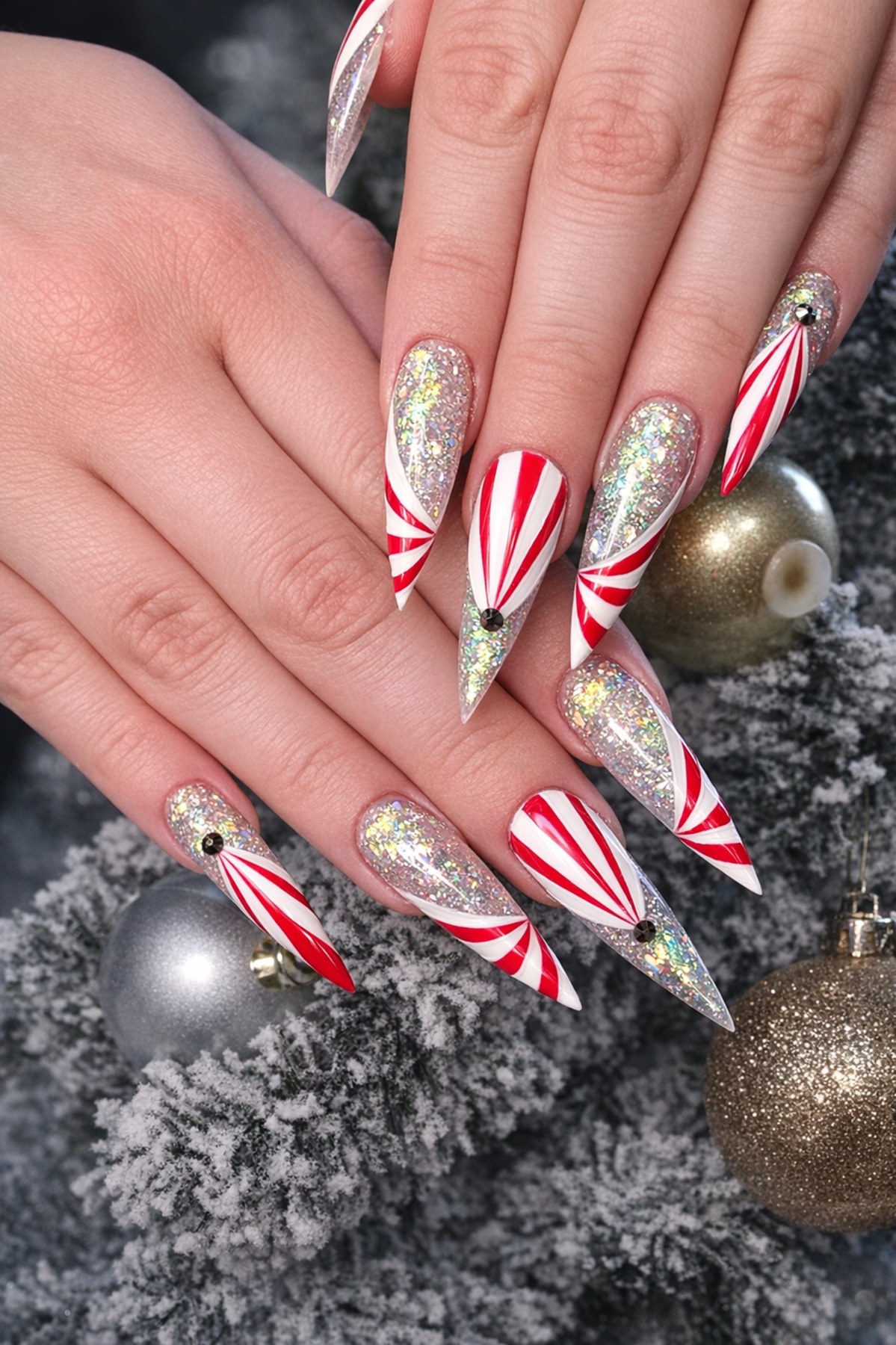 Holiday candy cane nails