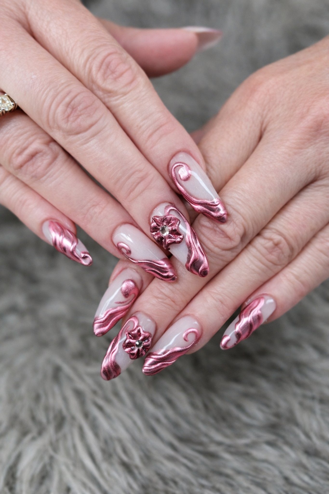 Pink chrome curve nail inspiration