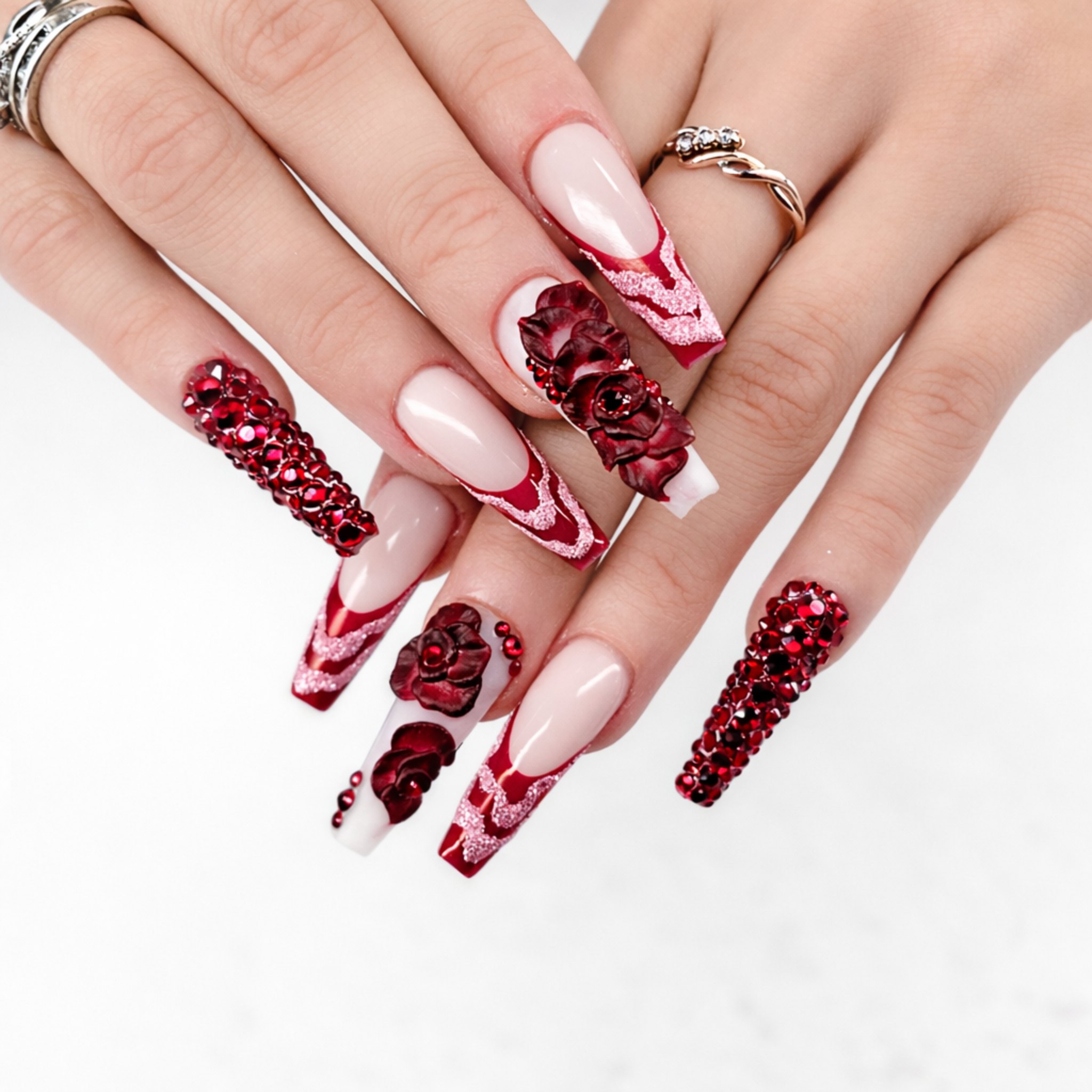 Red rose couture nails